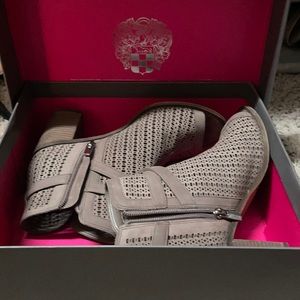 Gray suede peep toe sandal